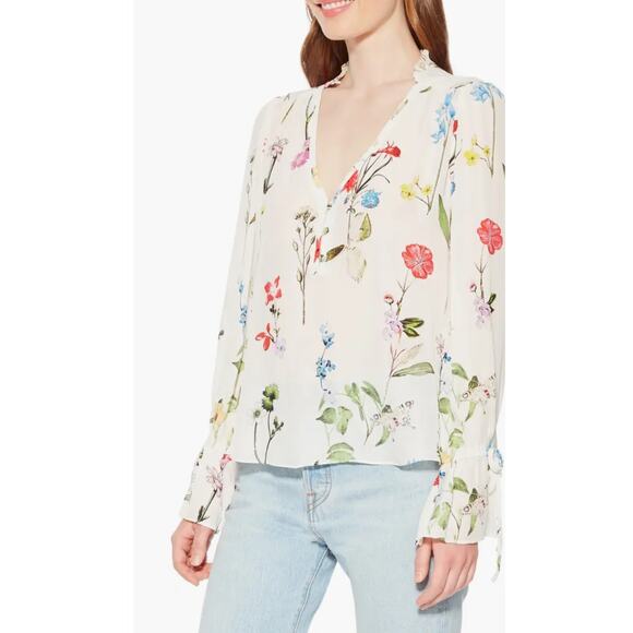 Parker Cassidy Floral Print Silk Top White S - Picture 4 of 10